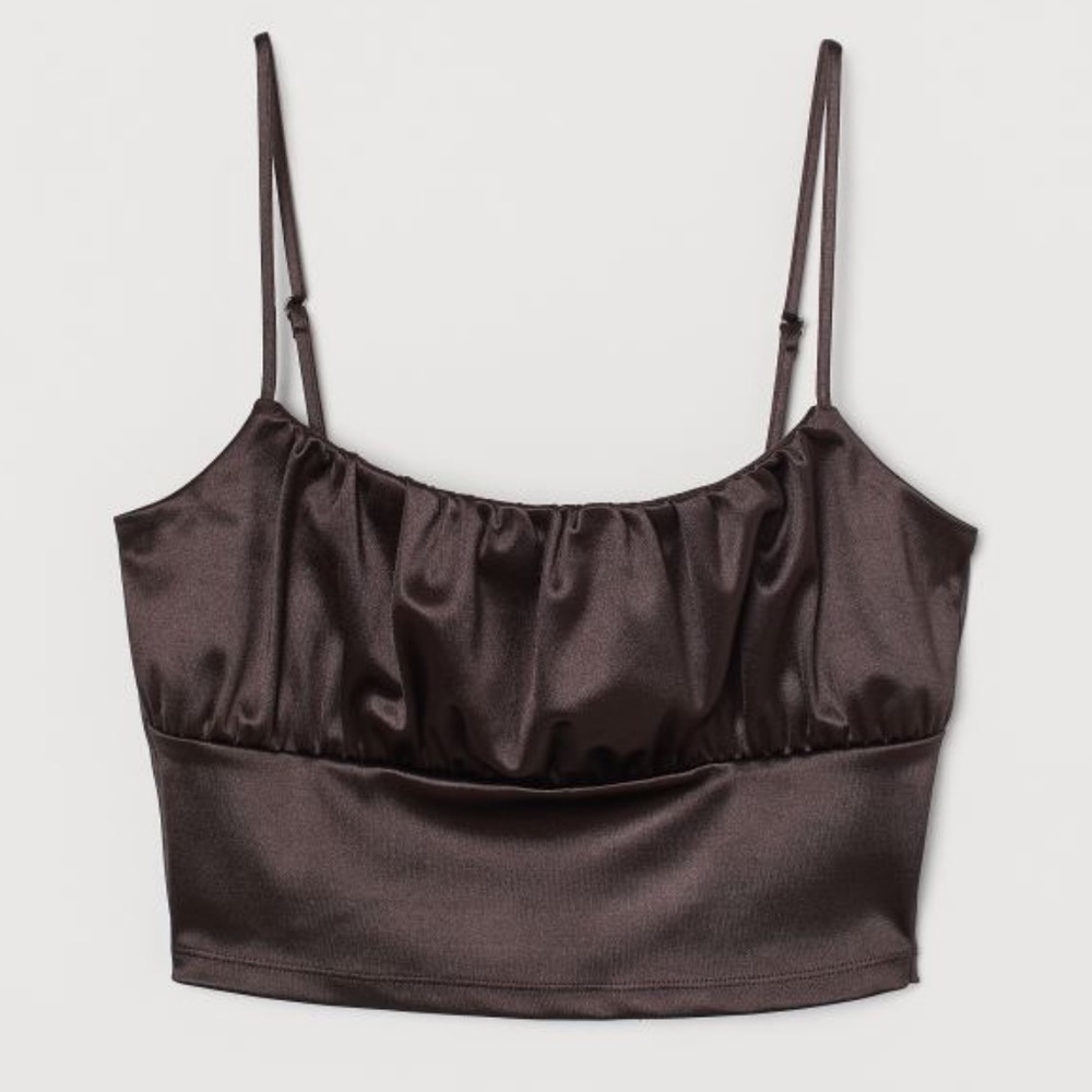 Divided H&M Cropped Draped Satin-Look Top Brown Size L - Picture 1 of 11